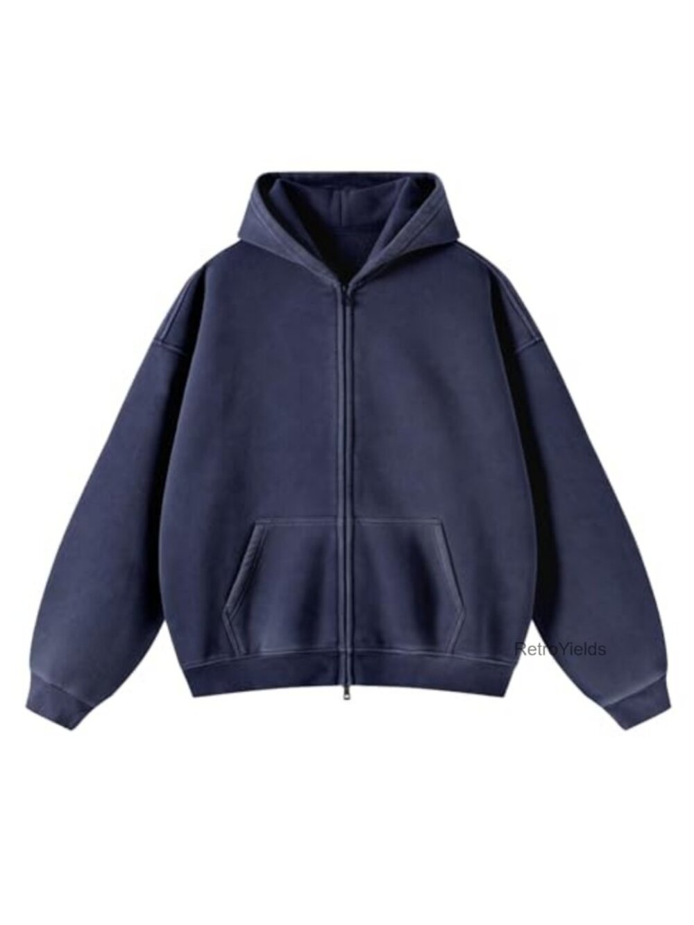 Unisex Oversized Double Zip Hoodie Fleece Acid Wash Sweatshirt